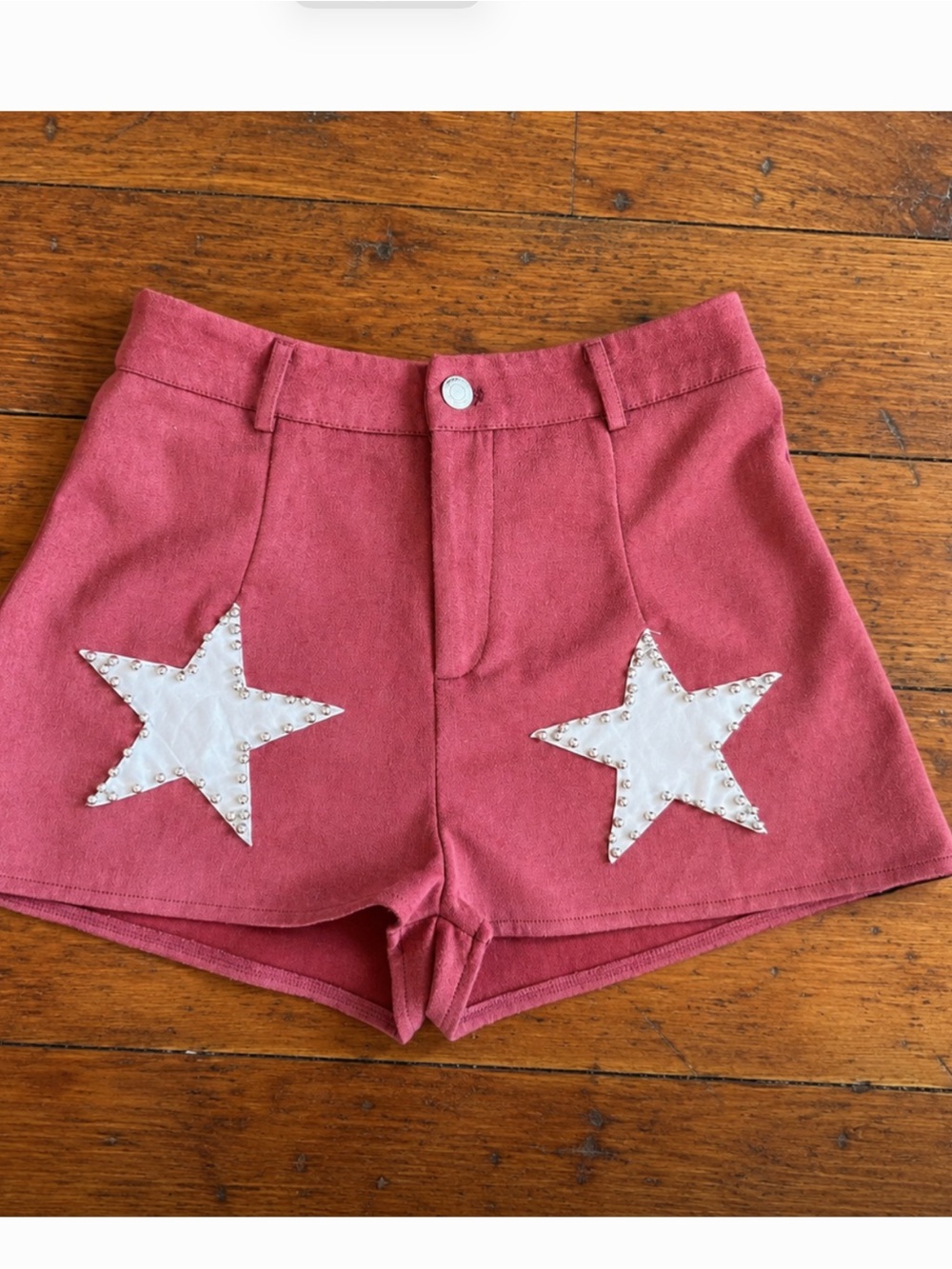 High-Waist Pink Star Patch Shorts for Women